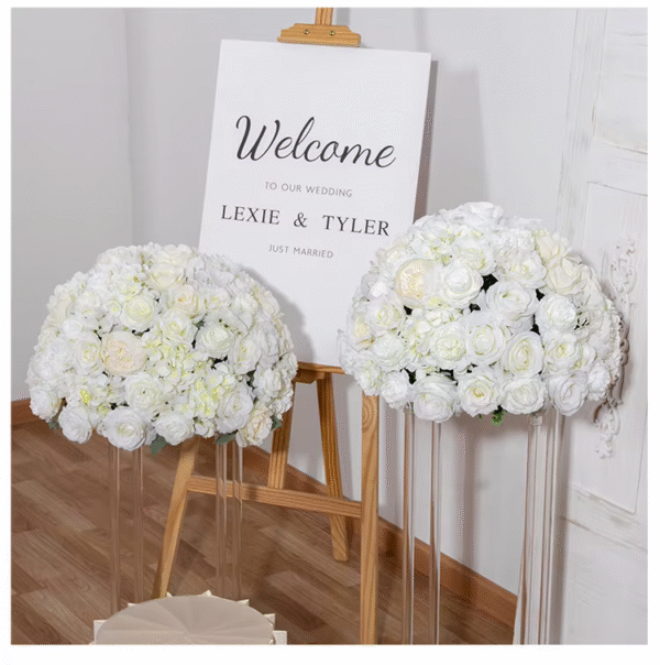Artificial White Rose Flower Ball Arrangement Wedding Table Flower Centerpiece