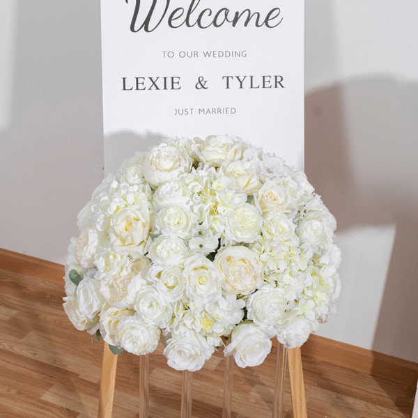 Artificial White Rose Flower Ball Arrangement Wedding Table Flower Centerpiece - Image 3