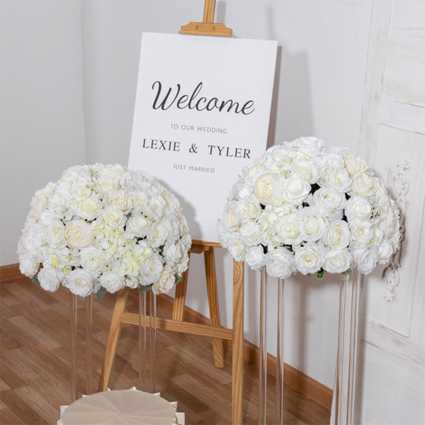 Artificial White Rose Flower Ball Arrangement Wedding Table Flower Centerpiece - Image 5